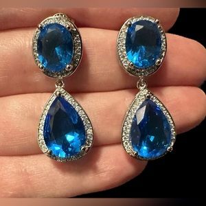 Swiss blue cubic zirconia large dangle earrings